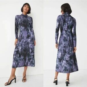 & Other Stories Tie Dye Purple + Charcoal Long Sleeve Cowl Neck Maxi Dress
